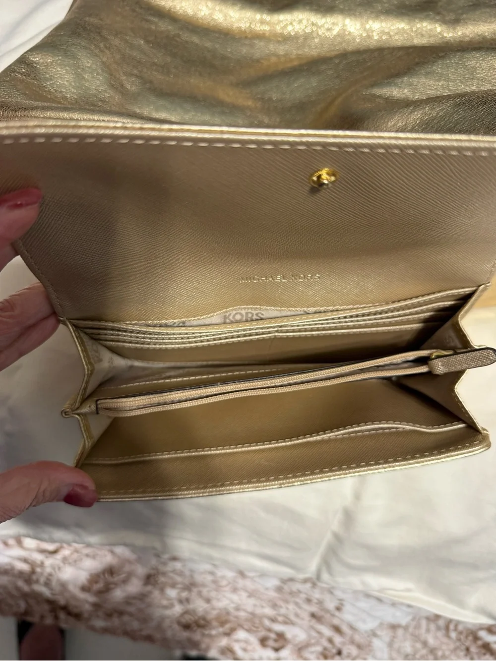 Michael Kors Metallic Gold Leather Shoulder Bag with MK Logo
